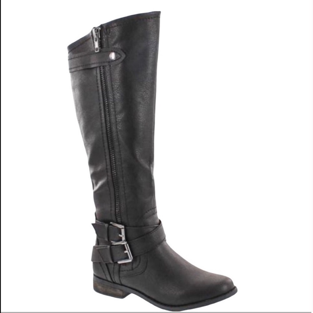 Rampage black knee boots riding style faux pebbled leather Womens Sz 7